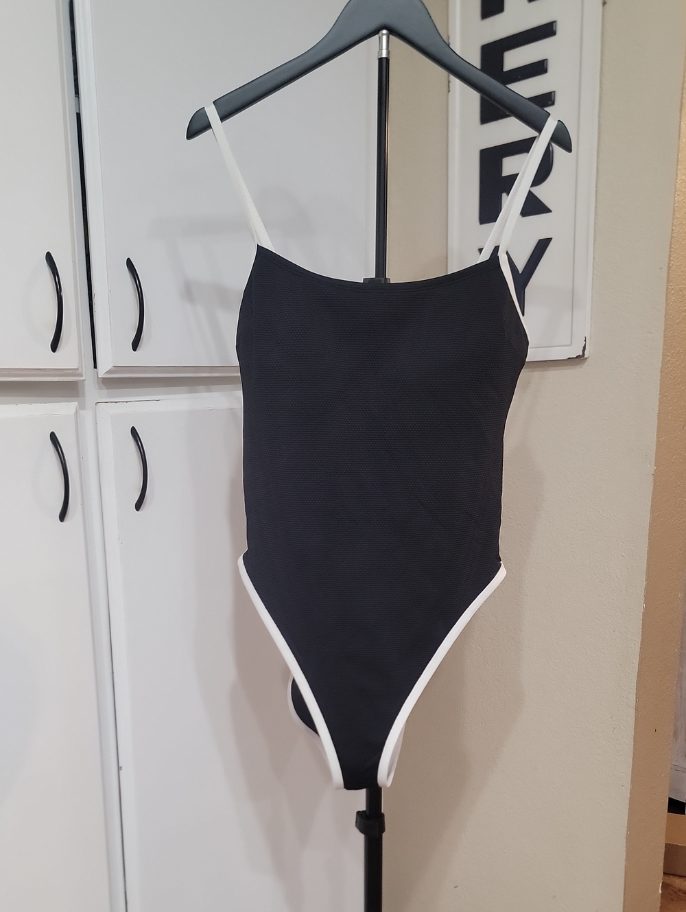 Shade & Shore Black One-Piece Swimsuit with White Trim